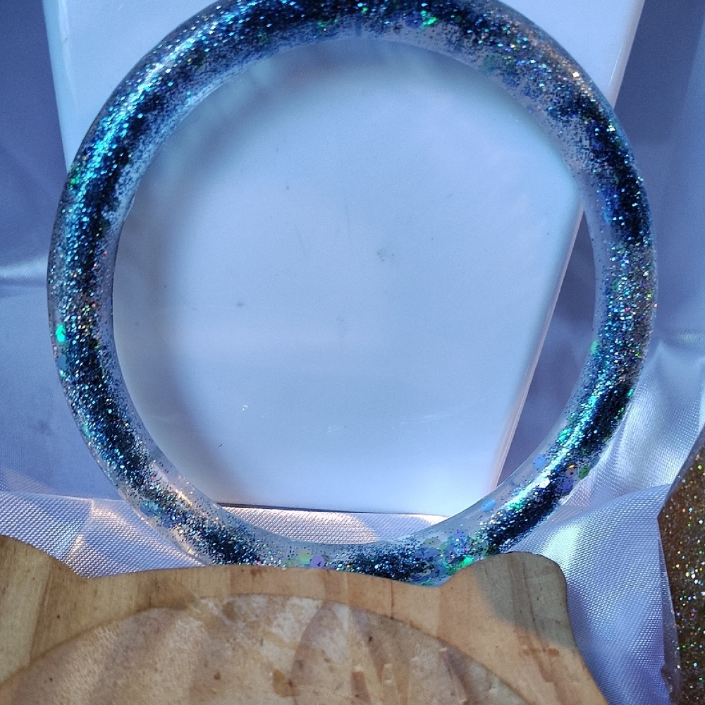 Blue and Silver Glitter Bangle Bracelet